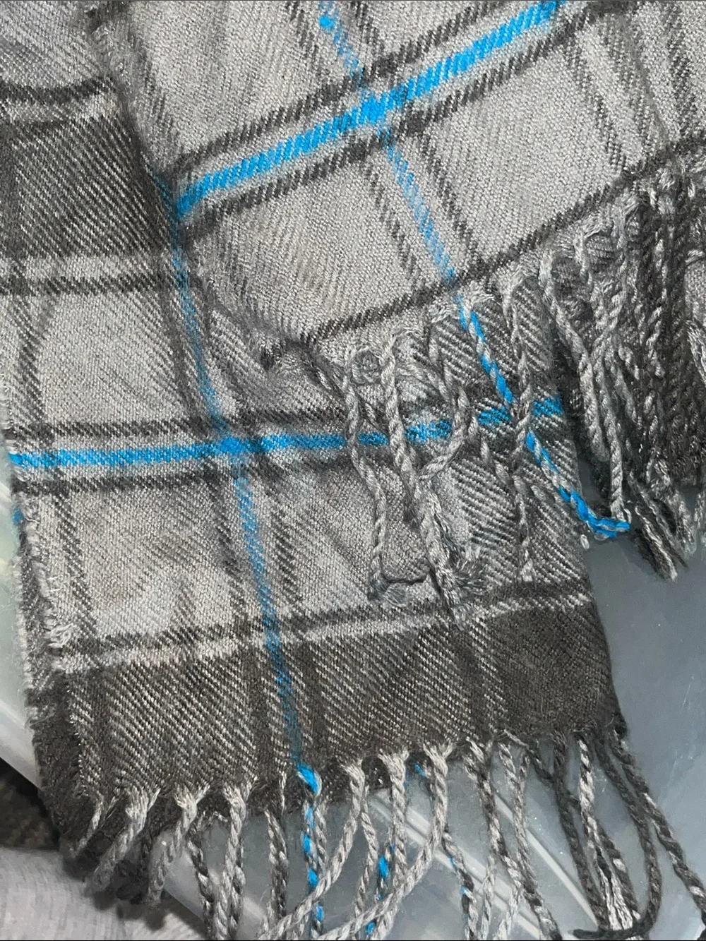 Gray Plaid Men's Scarf with Blue Accent S74